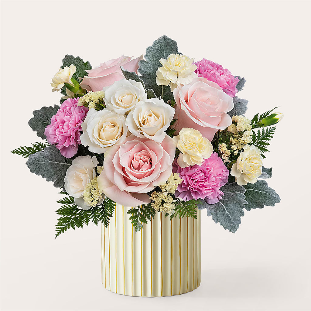 Blissful Moments Bouquet with Ivory Vase – Aux 1000 Fleurs, Saint-hyacinthe PQ