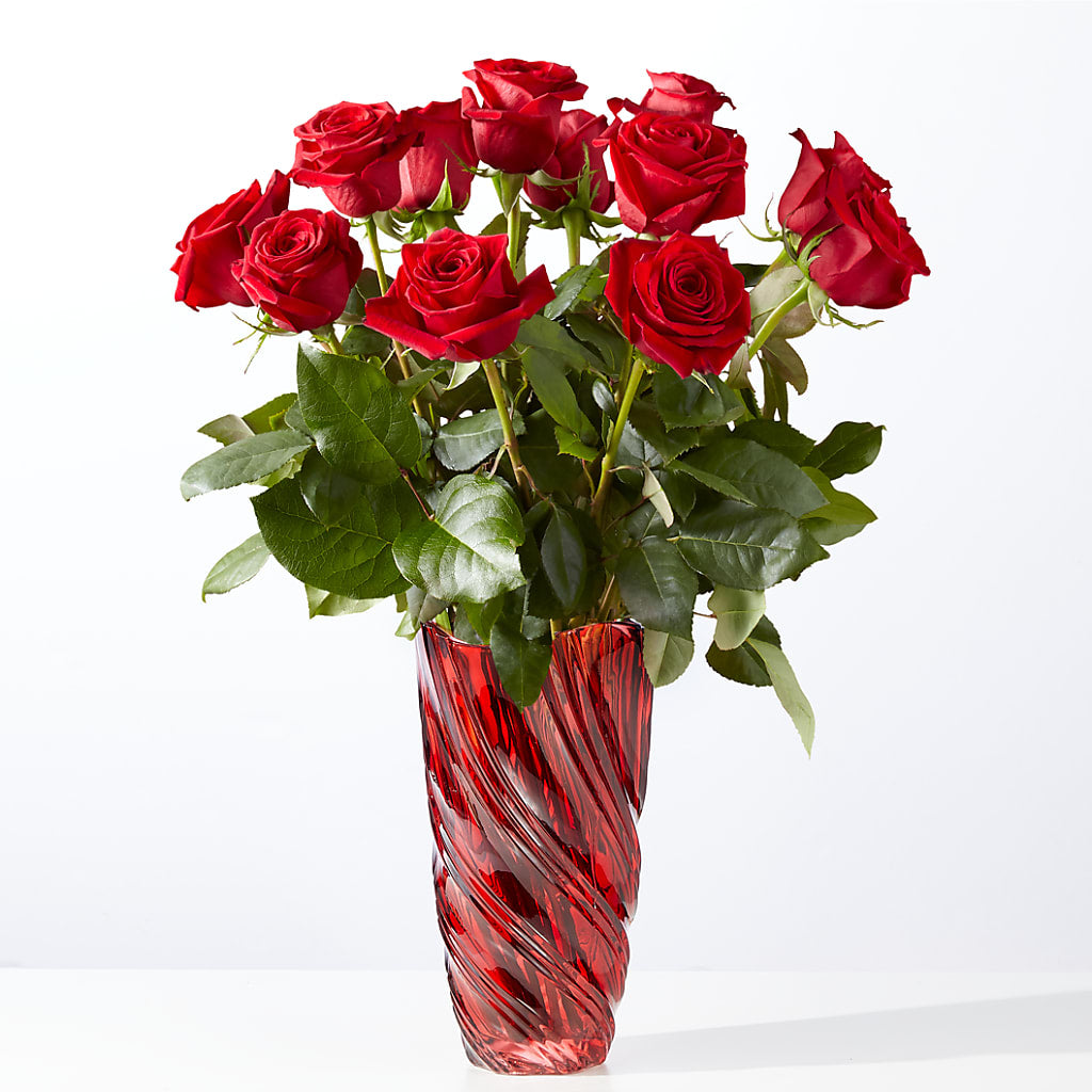 Classic Love Red Rose Bouquet with Luxe Swirl Vase – Aux 1000 Fleurs, Saint-hyacinthe PQ