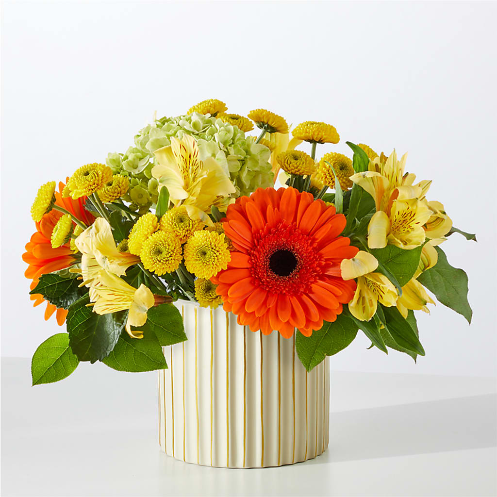 Autumn Sunshine Bouquet with Ivory Vase – Aux 1000 Fleurs, Saint-hyacinthe PQ