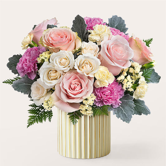 Blissful Moments Bouquet with Ivory Vase –  Aux 1000 Fleurs, Saint-hyacinthe PQ