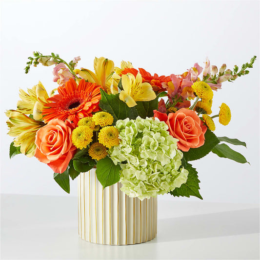 Autumn Sunshine Bouquet with Ivory Vase –  Aux 1000 Fleurs, Saint-hyacinthe PQ